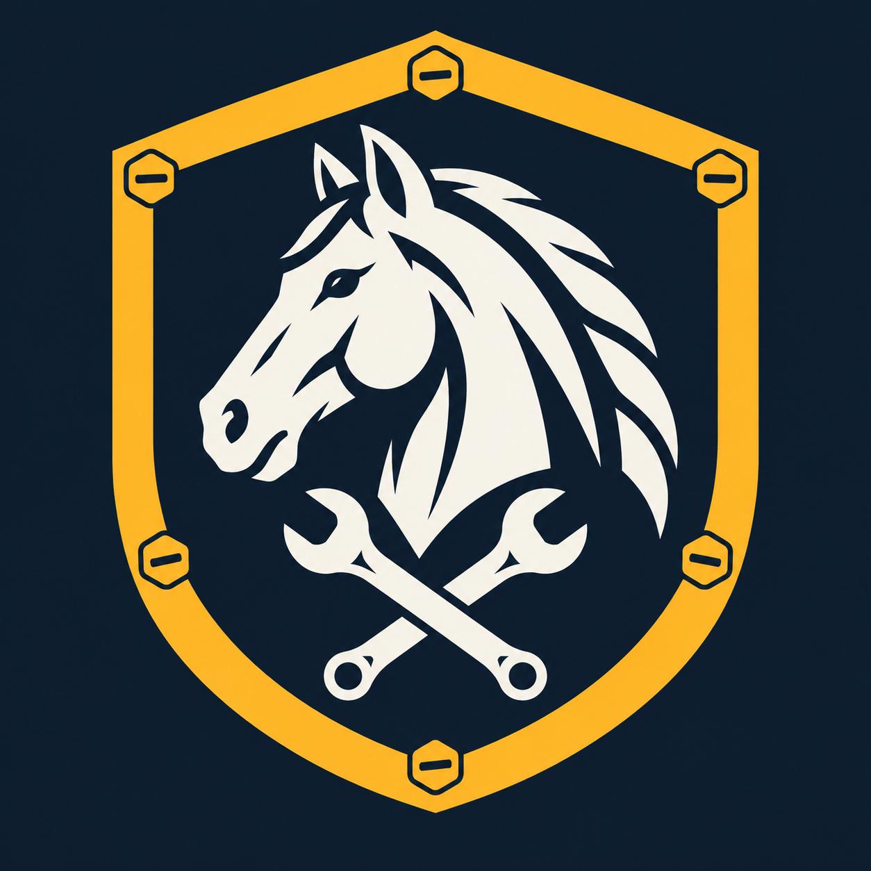 Roadside Cavalry horse and mechanic wrench shield emblem
